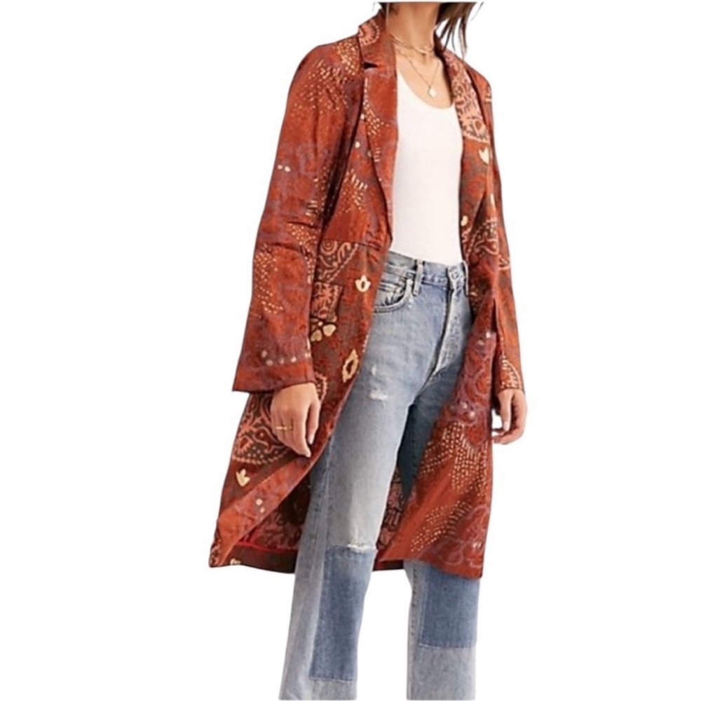 FREE PEOPLE Eye of the Wild Terracotta Stamped Duster Jacket - Picture 2 of 14